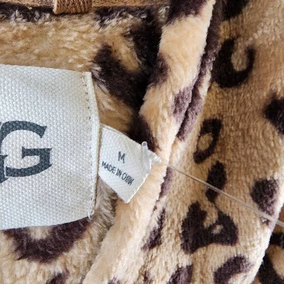 UGG Miranda Double Face Fleece Hooded Robe Women's M Live Oak Leopard Pockets - Picture 7 of 15